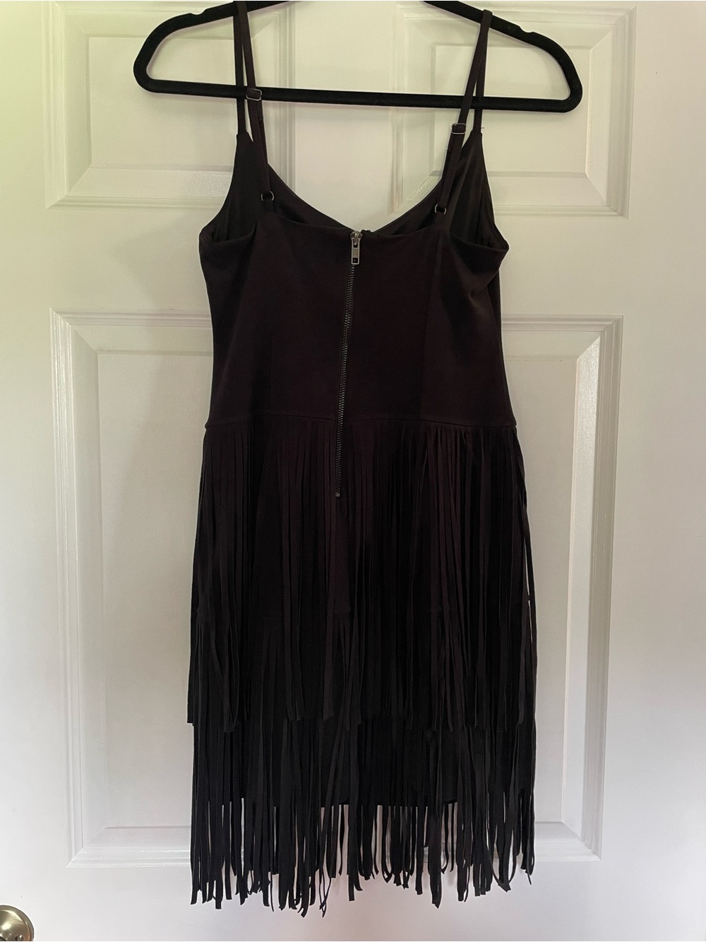Jessica Simpson Black Suede Fringe Slip Dress with Spaghetti Straps - Picture 3 of 6